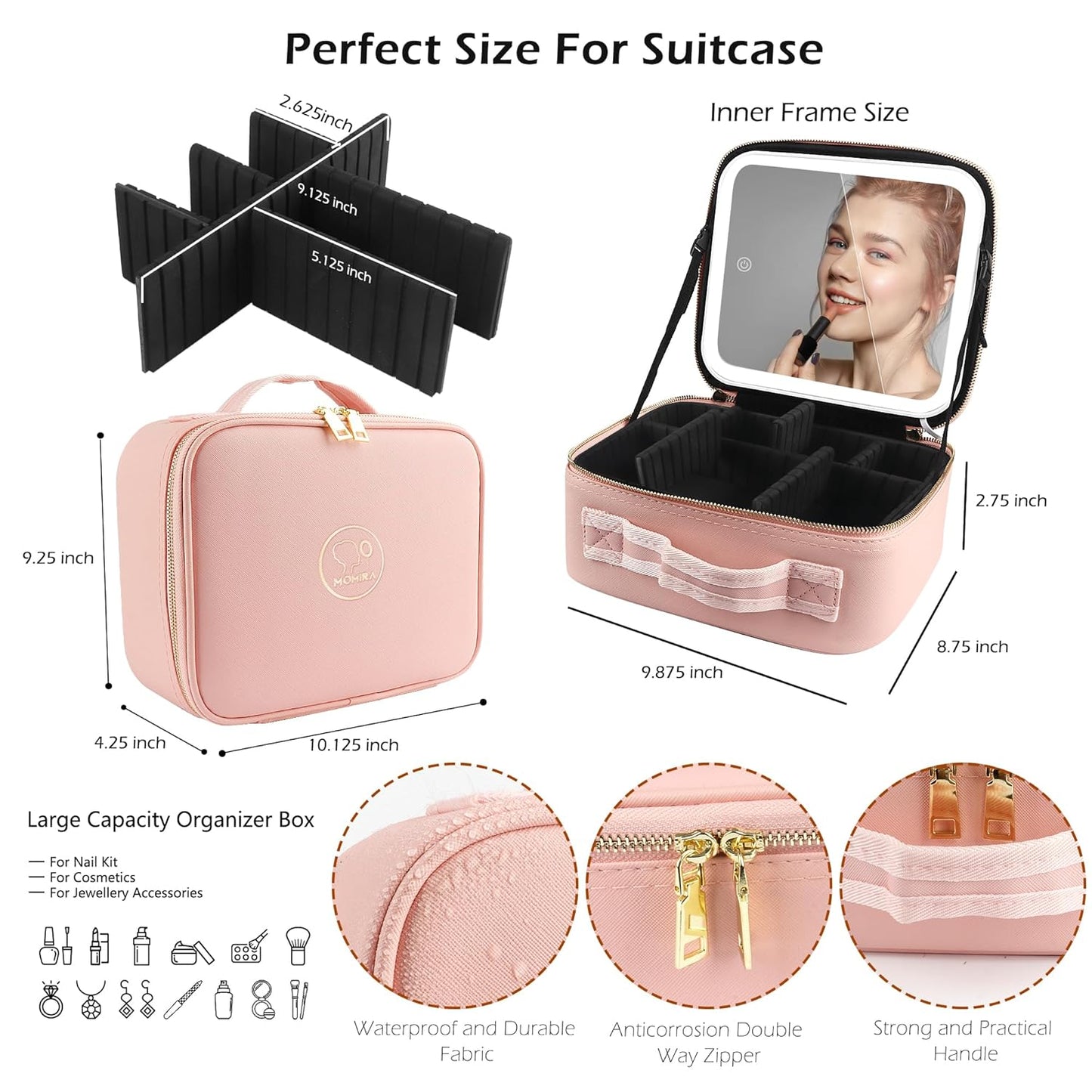 Makeup Bag with Mirror and Train Case
