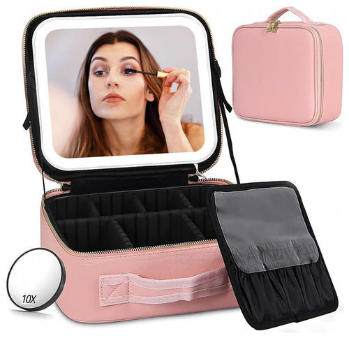 Makeup Bag with Mirror and Train Case